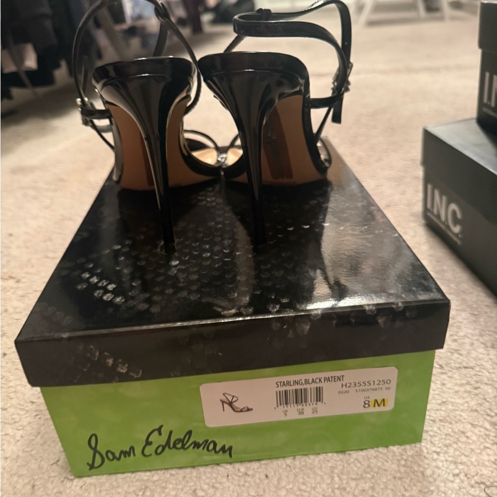 Sam Edelman Black Patent Strappy Ankle-Heel Sandals - Picture 3 of 4